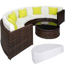 tectake ensemble salon de jardin demi cercle poly rotin aluminium avec table incl housse de protection diverses couleurs au choix ensemble salon de jardin meubles de patio coussins de