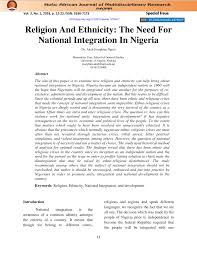 Pdf Religion And Ethnicity The Need For National Integration In Nigeria