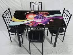 4 chair and 1 table. T2a Furniture 4 Seater Glass Top Metal Base Dining Table Set Black Amazon In Furniture