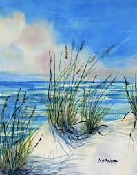 White Sand Beach Painting Seascape Watercolor Painting Sea Oats White Sand And By Dreamon Seascape Paintings Painting Watercolor Paintings