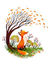 Fall Art Print Cute Fox Illustration Autumn Drawing Art Autumn Cute Drawing Fall Fox Fox Illustration Forest Animals Illustration Autumn Art