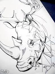 Illustration By Dushky Art Illustration Drawing Tattoo Design Animal Geometric Rhyno Deer Rhino Tattoo Rhino Art Rhino Illustration