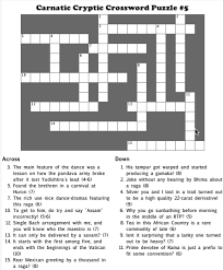 This crossword puzzle includes a number of clues and answers connected to the music of corey hart. Carnatic Cryptic Crossword Puzzle 5 Just Thinking Out Aloud