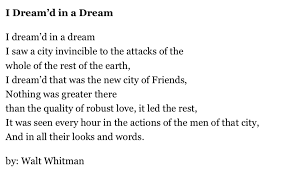Walt Whitman Poem I Dream D In A Dream Whitman Poems Walt Whitman Poems Wholeness