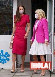 From left, britain's kate middleton, duchess of cambridge, and first lady jill biden laugh during a visit to connor downs academy in hayle, west cornwall, during the g7 summit in england on friday. Bq8ezlskiiaaym