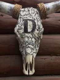 Lace And Crystal Cow Skull Painted Cow Skulls Cow Skull Cow Skull Decor