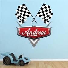 Comes with 11 wall decals; Personalized Boys Race Car Name Decal Car Wall Decals Automotive Decals Kids Room Wall Murals Race Track Wall Stickers Monogram Wall Decals Boys Room Decals Custom Wall Decal