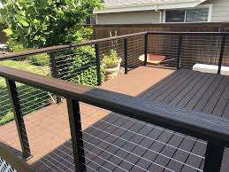 Material supplied by exeter lumberour customer achieved this look by using azek railing with azek railing with cable rail infill #timbertech #deckremodel #altonbaynh cute and cozy backyard nook! Railing Santa Barbara Deck Fence