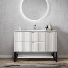 Farmhouse style vanity with turned legs and open bottom shelf. Otti Noosa 1200mm Vanity Matte White Ideal Bathroom Centre