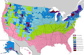 Snowfall In The United States By Counties 1513x983 Weather Map Data Map Map