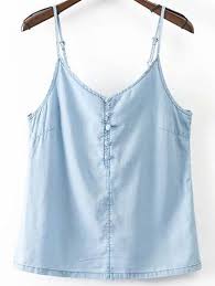 Solid Color Spaghetti Straps Chambray Tank Top Blue Cami Tops Tops Cami Tops