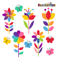Rainbow Colored Flowers Clip Art Set Daily Art Hub Free Clip Art Everyday Flower Embroidery Designs Simple Flower Embroidery Designs Free Clip Art