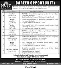 Nust Jobs June 2020 National University Of Sciences And Technology University Of Sciences Science And Technology Jobs For Teachers