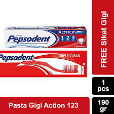 Pepsodent Pasta Gigi Action 123 190gr Free Sikat Gigi Triple Cleansoft Unilever Shopee Indonesia