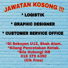 Jawatan kosong selasa ni terus masuk kerja ! Sebar Kerja Pa Twitter Jawatan Kosong Logistik Graphic Designer Customer Service Officer Di Seksyen U12 Shah Alam Min Spm Sila Hubungi Hr 018 379 4350 Https T Co Sfchrlmjf7