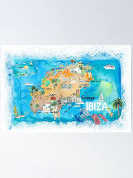 Ibiza Spain Illustrated Map With Landmarks And Highlights Poster By Artshop77 In 2020 Illustrated Map Ibiza Spain Ibiza Map