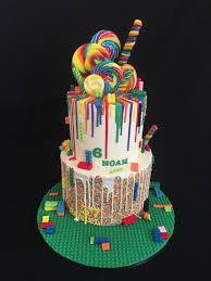 Children S Birthday Birthday Cake Ribbons And Balloons Cake Images With Price Lego Drip Cake Lego Sprinkles Drip Cake With Lollipops And Hand Made Fondant Lego Board And Pieces M Lego Birthday Cake Birthday Cake Kids Birthday Drip Cake