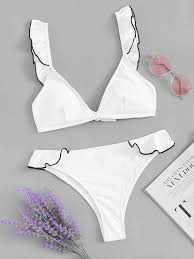Contrast Piping Ruffle Knot Back Bikini Set Swimwear Beachwear Women Fashi Bikini Kiyafetler Calvin Klein Kadin Bikini Modelleri