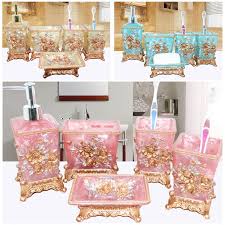 Pretty In Pink Bathroom Set Resin Wedding Gifts Bathroom Set Of Five Pieces Bathroom Toiletries Kit Bathroom Accessorie Curtains Uk Pink Bathroom Bathroom Sets