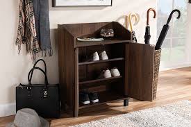 Baxton Studio Rossin Modern Contemporary Walnut Brown Finished 2 Door Wood Entryway Shoe Storage Cabinet W Open Shelf Atsc1614 Columbia Shoe Cabinet