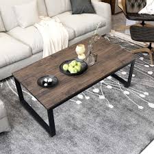 Aingoo Rustic Coffee Table Simplified Large Sofa Table Mid Century Rectangle With Metal Frame Dark Brown Rustic Coffee Tables Coffee Table Modern Coffee Tables
