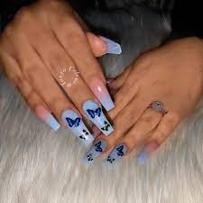Blue Coffin Butterfly Acrylic Nails Pretty Acrylic Nails Acrylic Nails Cute Acrylic Nails