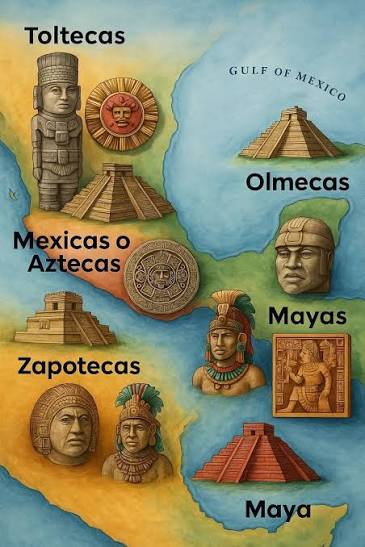 ️ LAS 5 CULTURAS MÁS INFLUYENTES EN LA HISTORIA DE MÉXICO México no es una sola historia. Es el resultado de grandes civilizaciones y pueblos que dejaron huella en la lengua, la