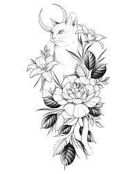 Cat and flowers tattoo design. Pin By Seeryn On Hoa Cat Tattoo Designs Cat Tattoo Small Cat Tattoo