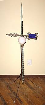 Antique Lightning Rod Ball Iron Arrow W Blue Glass