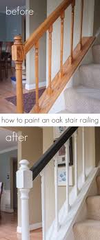 Black And White Stair Railing How To Paint An Oak Stair Railing Black And White Oak Stairs Home Home Diy