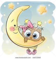 Minimini Bir Baykus Ve Ay Dede Sanatsal Baski Cizim Baykus