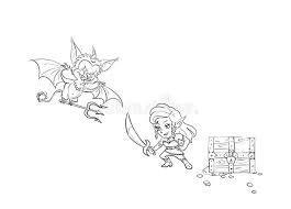 Fantasy female elf coloring pages. Funny Cartoon Monster And Elf Girl With The Sword Isolated Cartoon Coloring Page Stock Illustration Illustration Of Bounty Cute 108518411