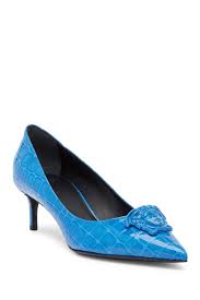 croc embossed medusa kitten heel in staten blue