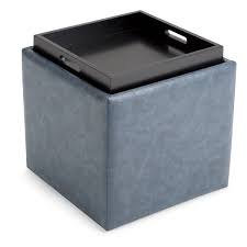 Microfiber storage ottoman with tray. Simpli Home Rockwood Cube Storage Ottoman With Tray Denim Blue 16 9 In X 16 9 In 3axcot 254 Dbu Rona
