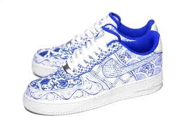 Black And Blue Air Force 1 Custom Nike Air Force 1 Porcelain Dynasty Custom By C2 Sneakerfiles Nike Leather Nike Nike Air
