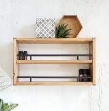 The second tier is high enough you can read the labels. Essential Oil Storage Spice Rack Wall Mounted Spice Rack Wall Organizer Oil Display Floating S Organizar Cocinas Pequenas Estantes De La Esquina Repisas
