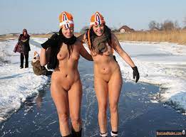 Naked Dutch Girls on Ice River - Nude Photos