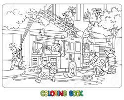 Pompiers Près Dun Camion De Pompiers. Livre De Coloriage Clip Art Libres  De Droits, Svg, Vecteurs Et Illustration. Image 186750610