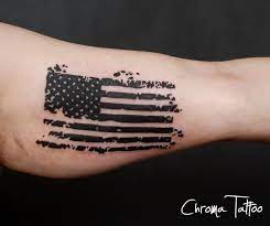 Dark age tattoo on twitter black and grey realistic eagle. Black America Flag Tattoo On Left Bicep