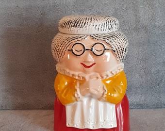 Ceramic Grandma Cookie Jar 1970s With Plaid Apron Holding Spoon Vintage - Etsy