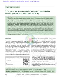 Pdf Writing The Title And Abstract For A Research Paper Being Concise Precise And Meticulous Is The Key