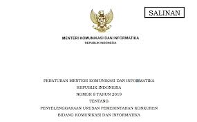 Peraturan menteri komunikasi dan informatika nomor : Permenkominfo Nomor 8 Tahun 2019 Website Dinas Kominfo