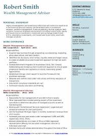 It's quick and easy to apply online for any of the 20 133 featured wealth management jobs. Wealth Management Advisor Resume Samples Qwikresume