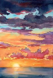 Watercolor painting techniques and tutorials. Sunset Ii Watercolour Painting By Sharon Lynn Williams Sunset Painting Watercolor Sunset Landscape Paintings