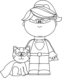 Black And White Superhero Pictures Black And White Superhero Girl With A Cat Clip Art Black And White Superhero Girl With A Cat Image Cat Coloring Page Superhero Coloring Coloring Pages