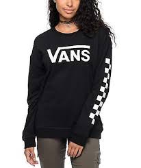 Black And White Sweatshirt Womens Vans Big Fun Checkerboard Black White Crew Neck Sweatshirt In 2020 Vans Shirt Fashion Hoodies Womens