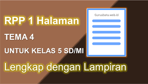 Silahkan di share rpp matematika kelas 5 semester 2 ini sebagai pelen. Contoh Rpp 1 Halaman Kelas 5 Tema 4 Lengkap Dengan Lampiran Guru Abata