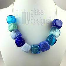 Square Mouth Blown Glass Beads Necklace Ice Cubes Like Glass Beads Matching Sterling Silver Earrings Two Glass Beads Jewelry Glass Beads Glass Bead Necklace