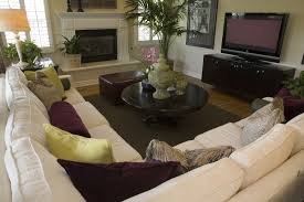 Family Room And Living Room Combo With Large L Shaped Sofa Facing A Fireplace And Larg Livingroom Layout L Shaped Living Room Layout Formal Living Room Designs