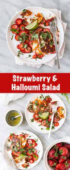 Delicious Halloumi Recipe A Strawberry And Gooey Grilled Halloumi Cheese Salad Topped With Bright Herbs Best Salad Recipes Grilled Halloumi Easy Salad Recipes
